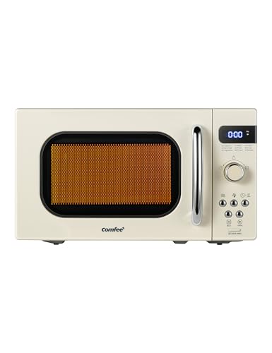 Retro Microwave Oven 0.7 Cu.Ft 700W with 9 Preset Menus Cream Compact Kitchen Appliance