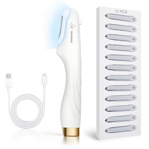 Dermaplane-razor for Women Face,Sonic Dermaplane,Sonic Dermaplaning Tool,Face Shaver Facial Hair Removal & Peach Fuzz Romover + 12 Blades (White)