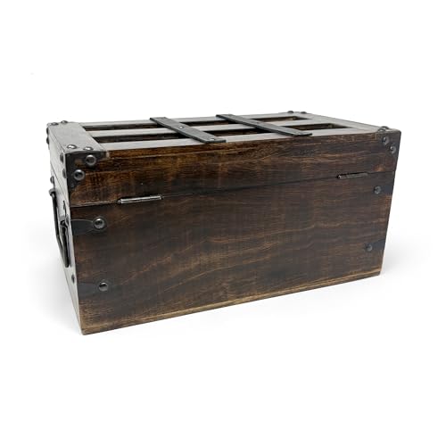 Large Nautical Cove Handmade Wooden Treasure Chest with Leather Straps & Lock, 14x8x6.75 inches