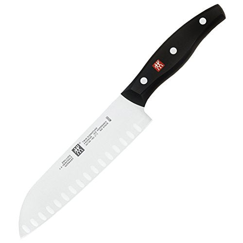 7-Inch Razor-Sharp German Hollow Edge Santoku Knife - Black & Stainless Steel