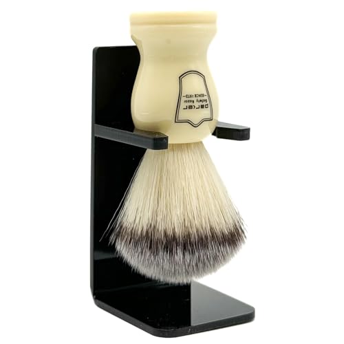 Parker Synthetic Shaving Brush with Faux Cream Handle & Stand - Men's Grooming