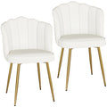 Velvet Dining Chairs Set of 2 - White Modern Upholstered Kitchen Chairs
