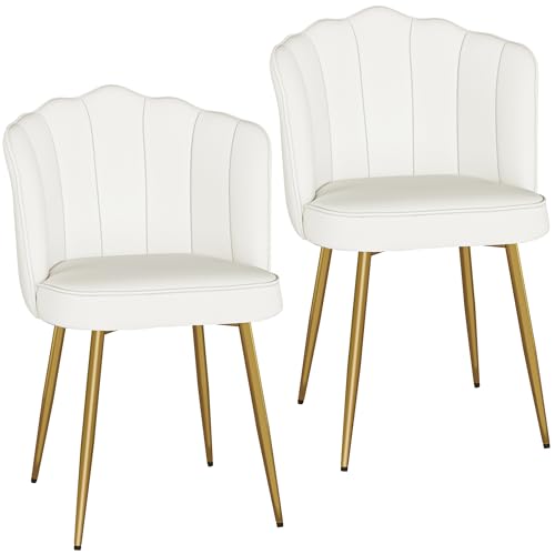 Velvet Dining Chairs Set of 2 - White Modern Upholstered Kitchen Chairs