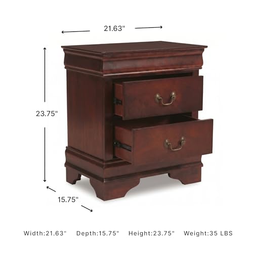Nightstand with 2 Drawers - Traditional Louis Philippe Style, Reddish Brown Finish