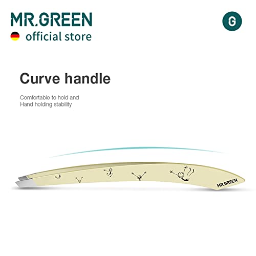 MR.GREEN Curve Handle Eyebrows Tweezers Professional Fine Hairs Removal Puller Makeup Tools Stainless Steel Beauty Clips Removal (Light Yellow)