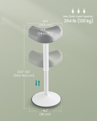 SONGMICS Wobble Stool - Height Adjustable Swivel Balance Chair with Gray Fabric, 14.2"D x 14.4"W