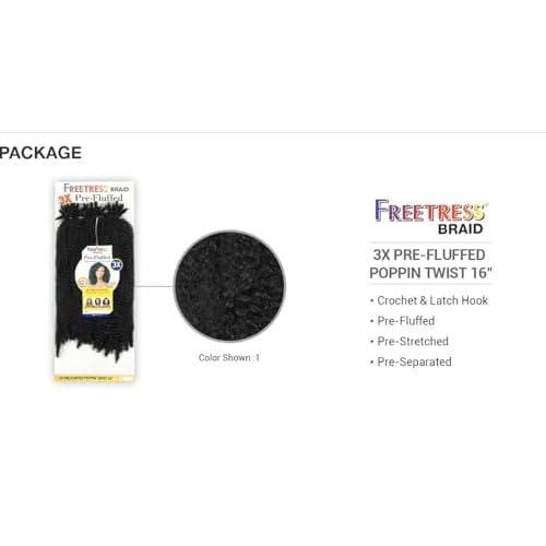 Shake N GO FreeTress Crochet Braids 3X Pre-Fluffed Poppin Twist 16 Inch (1-pack, 1B)