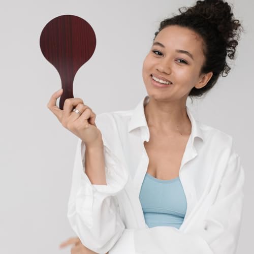 Wooden Handle Makeup Mirror - Handheld Round Cosmetic Mirror for Travel & Home