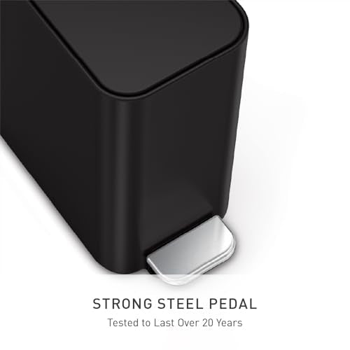simplehuman Slim Step Trash Can 5L Matte Black Bathroom Waste Bin with Lid Shox