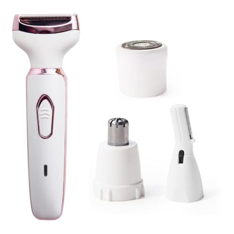Bikini Trimmer for Women, Electric Razor Hair Shaver for Face Nose Eyebrow Beard Mustache Arm Leg Armpit Bikini, Replaceable Lady Facial Razor, Painless Rechargeable 4 in 1 Women Body Shaver for Trip