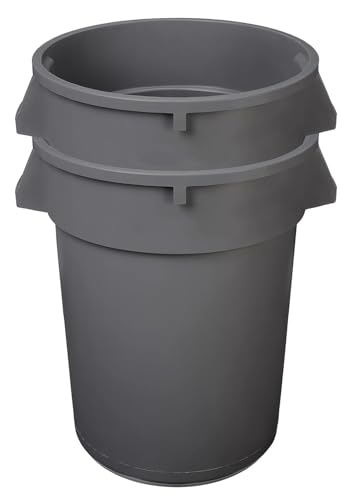 Heavy Duty 32 Gallon Round Trash Can Set - Outdoor Waste Baskets, Grey, Pack of 2