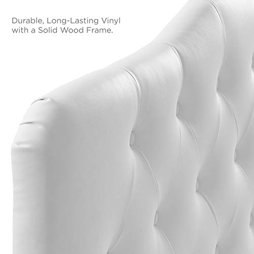 Full Headboard with Tufted Button Design - Faux Leather Upholstered Bed Frame in White