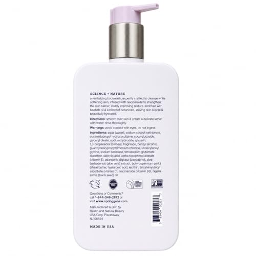 Spring Gene Natural Citrus Body Wash with Hyaluronic Acid & Baobab Oil - Vegan, Gentle Daily Cleanser