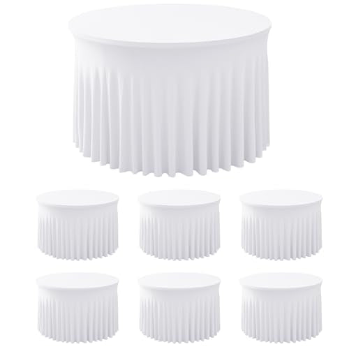 White Spandex Table Skirts for 60 Inch Round Tables - 6 Pack - Wedding & Party Decor