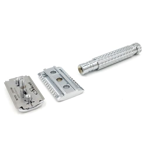 Safety Razor with Chrome Brass Handle & 5 Blades - Traditional Wet Shaving