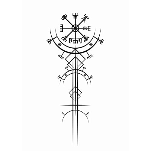 6 Sheets Temporary Tattoos for Women Adults Ancient Viking Art Deco Vegvisir Navigation Compass Temporary tattoo for Men for Woman Neck