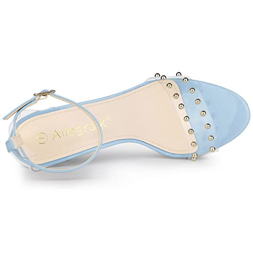 Allegra K Women Clear Chunky Heel Ankle Strap Block Sandals Sky Blue Size 9