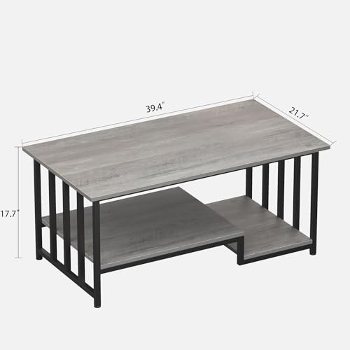 Modern 2-Tier Wooden Coffee Table with Storage - Rustic Gray, 39.4"