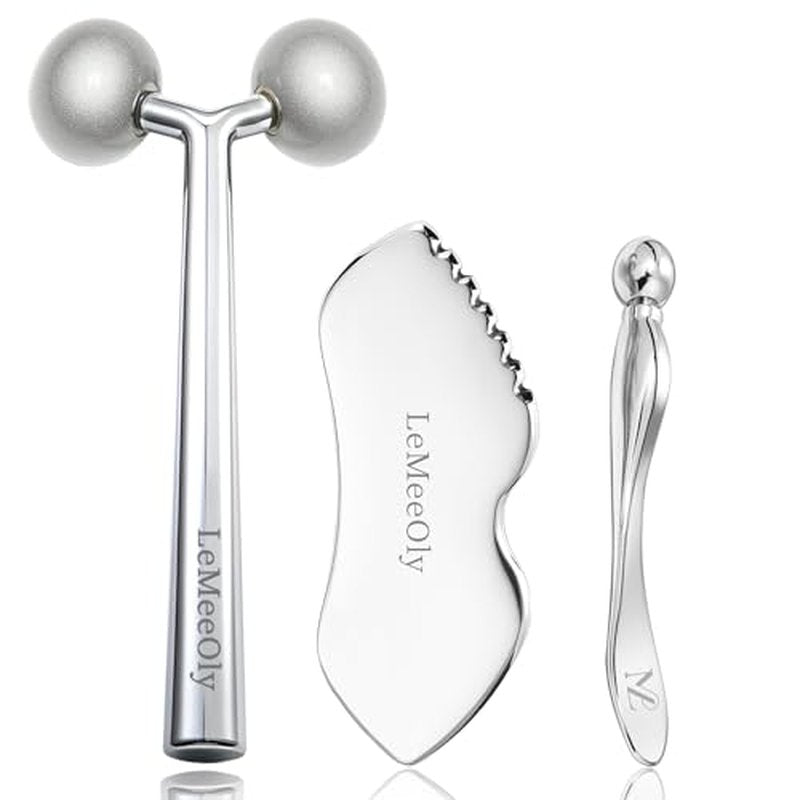 2Pcs Gua Sha Facial Tools Stainless Steel, Detailer GuaSha Set for Face Neck, Natural Skin Care Metal Gua Sha Lymphatic Drainage Face Massage Tool, Gift for Women (Detail Guasha Set)