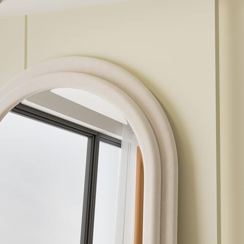 Arched White Full Length Floor Mirror 63x24 with Stand, Double Frame, Safe Glass