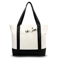 Large Reusable Canvas Tote Bag with External Pocket - Black/Natural, 6 Pack