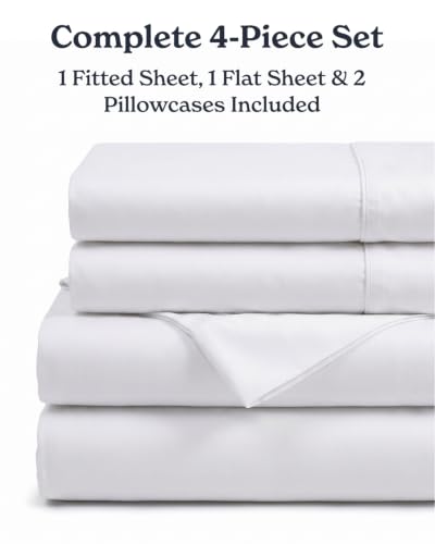 Queen Cooling Bed Sheet Set - White, 4-Piece for Hot Sleepers - Beckham Hotel Collection