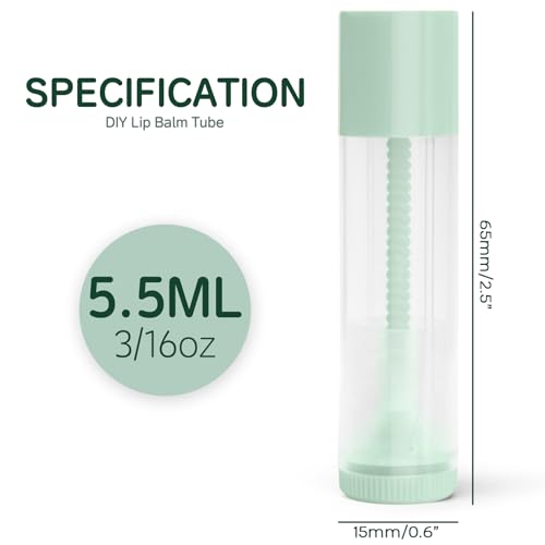 JuLand 50 Pack Empty Lip Balm Containers Bulk 5.5ml - Clear Twist-Up Tubes with Multi-Colored Caps, Refillable Chapstick Tube for DIY Lip Balm Making