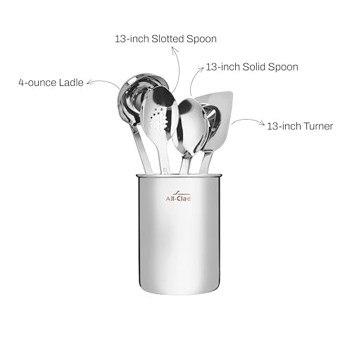All-Clad 5-Piece Stainless Steel Kitchen Utensil Set - Cooking & Serving Tools with Caddy