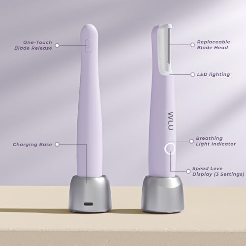 Dermaplane Razor for Women Face, WLU Rechargeable Face Dermaplaning Tool ? Peach Fuzz, Facial Hair & Exfoliation Removal, Sonic Technology with LED Light, 3 Speeds & 10 Blades (Purple)