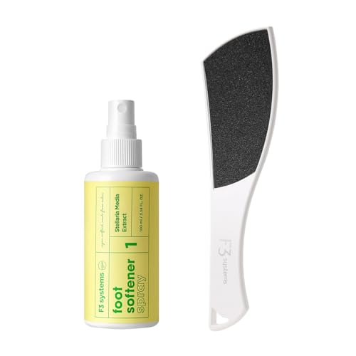 F3 Systems S-Line Pedicure Set with Foot File & Foot Spray - Callus Remover, Cracked Heel Treatment, Ergonomic Design, Double-Sided Foot Tool
