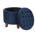 HomePop 19-Inch Velvet Button Tufted Round Storage Ottoman - Navy Blue