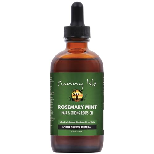 Sunny Isle Rosemary Mint Hair & Strong Roots Oil 4oz - Biotin, Authentic Jamaican Black Castor Oil