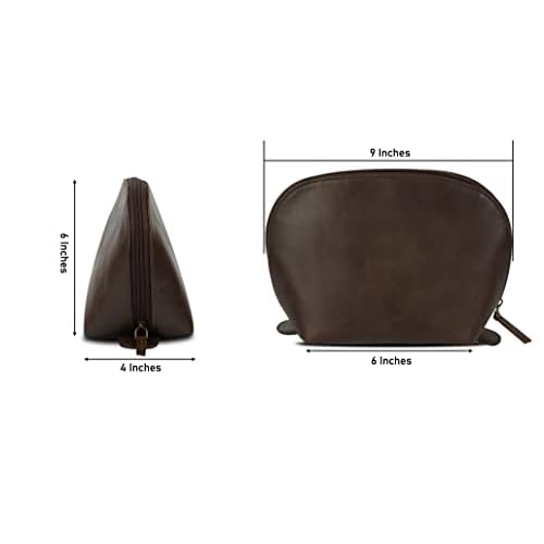 Leather Cosmetic Bags Make Up Bags for Women - Handmade Makeup Case Small Makeup Bags Jewelry Coin Pouch, Toiletry Bag for Men, Travel Cosmetic Pouch For Purse Brown