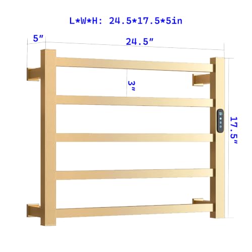 Alltiett 5 Bar Brushed Gold Electric Towel Warmer Rack with Timer & Temperature Control