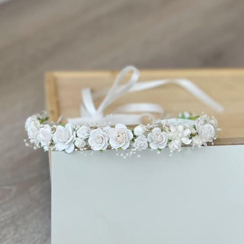 Off White Child Flower Crown with Baby's Breath for Girls Wedding & Photos - Pack of 1