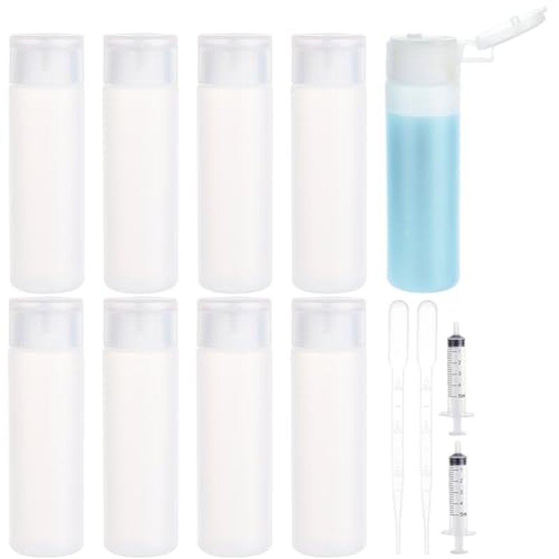 BENECREAT 8 Pack 50ml 1.7oz Clear Squeezable Plastic Sample Flip Cap Bottle Refillable Travel Containers for Makeup Cosmetic Toiletries Liquid