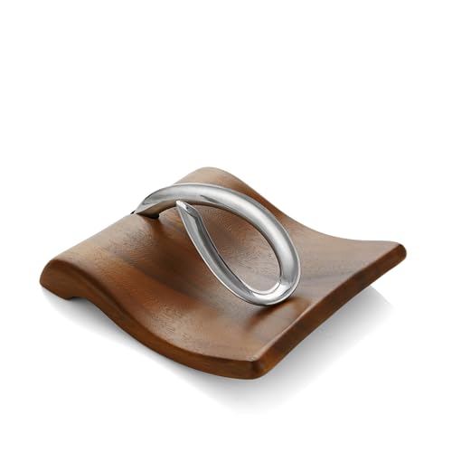 Nambe Breeze Napkin Holder - Modern Acacia Wood & Stainless Steel Tabletop Organizer