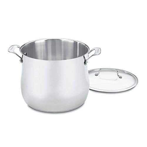 Cuisinart Contour Stainless Steel 12-Quart Stockpot with Glass Cover, Silver