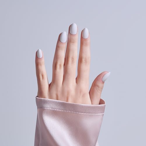 KISS CORE Color Press On Nails Almond, Lyrical, White, 32 Count