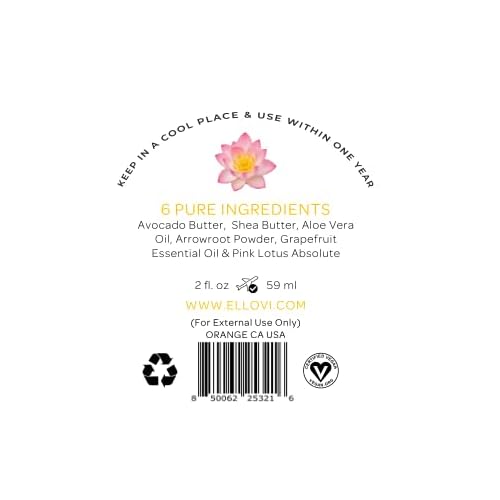 Ellovi All-Natural Luxuriously Whipped Body Butter - Pink Lotus - Pure Enough to Eat - Made With Just 6 Vegan Ingredients - Ultra-Rich 100% Plant-Based Moisturizer For Naturally Healthy Skin (2oz)