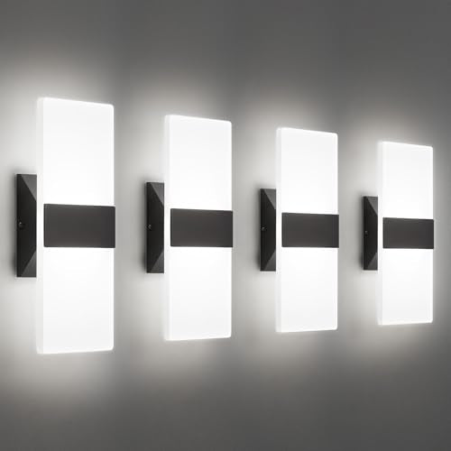 Black 4 Pack Modern Dimmable LED Wall Sconces Set of 4 - Adjustable Color Temp 2700K-5000K, Damp Rated, Hardwired Indoor Lighting