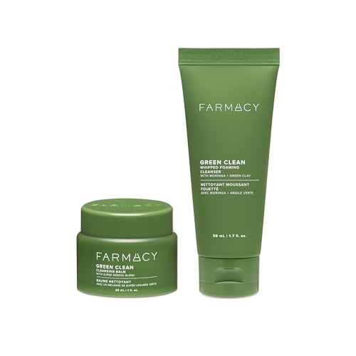 Farmacy Deep Double Cleanse Skincare Gift Set - Green Clean Makeup Remover & Foaming Face Wash for Oily Skin - Includes 2 Products