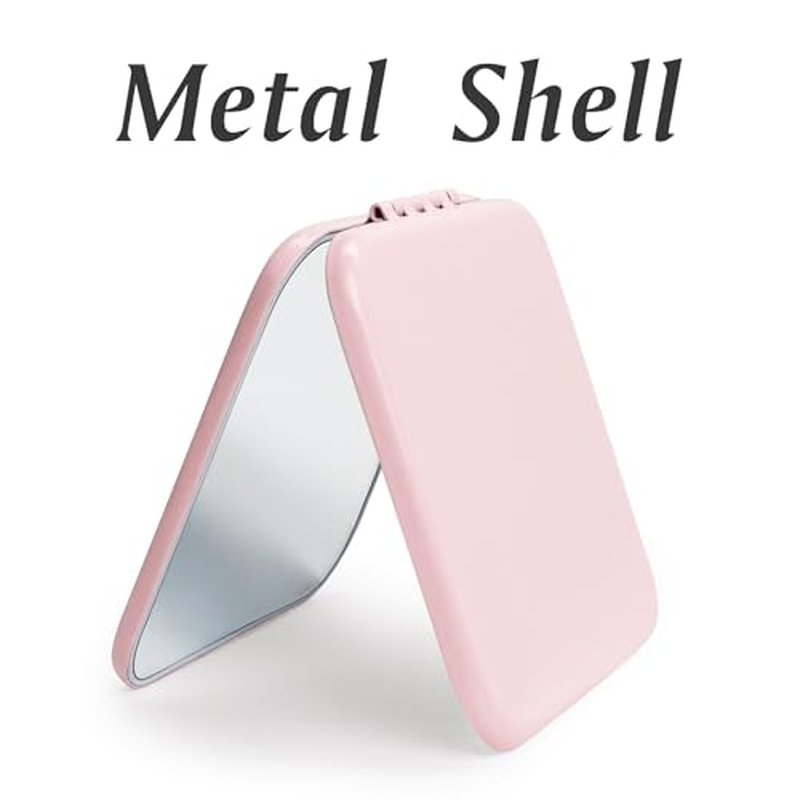 Compact Mirror, Pocket Travel Makeup Mirror for Purse, Metal Square Shell, 2-Sided 1X/2X Magnifying, Portable, Folding, Handheld, Pink,6 Pack