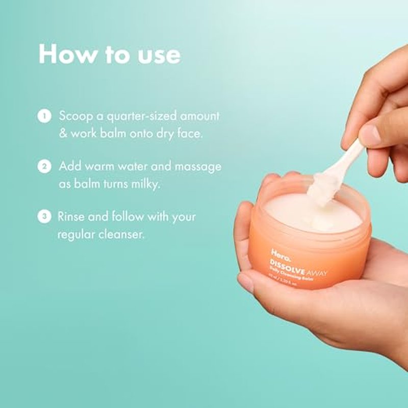 HERO COSMETICS Dissolve Away Daily Cleansing Balm, Helps Remove Makeup and Grime, Won¡¯t Clog Pores, Suitable for Sensitive and Acne-Prone Skin (2.2 fl oz)