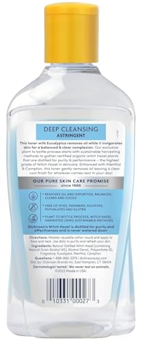 Dickinson's Witch Hazel Deep Cleansing Astringent 16 Fl Oz Pack of 3 - Natural Toner & Cleanser