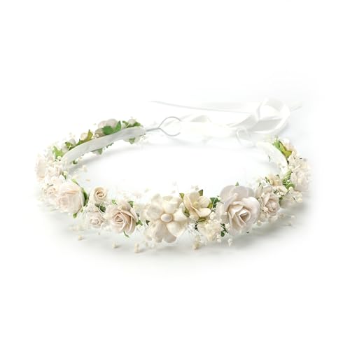 Off White Child Flower Crown with Baby's Breath for Girls Wedding & Photos - Pack of 1
