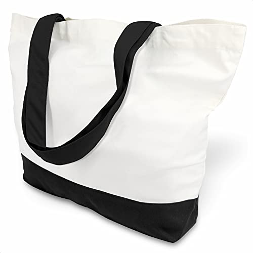 Black/White Cotton Canvas Tote Bags 24-Pack Large Reusable Grocery Shopping Bags