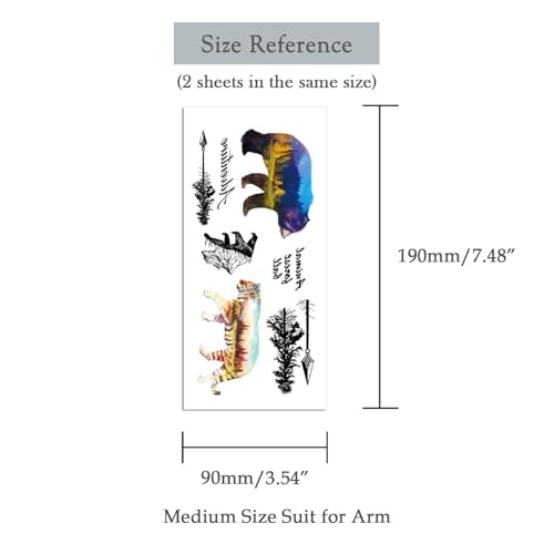 Waterproof Temporary Tattoo Stickers 2 Sheets Forest Bear Tiger Arrow Perfect for Parties, Events and More