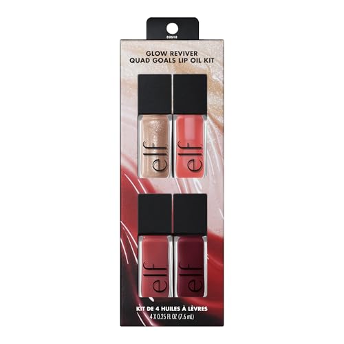 e.l.f. Glow Reviver Lip Oil Quad Set - Hydrating Glossy Lip Care Kit - 0.25 Fl Oz
