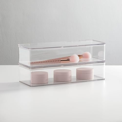 Stackable Makeup Storage Organizer Box - Clear Bathroom Vanity & Drawer Holders - 2 Pack